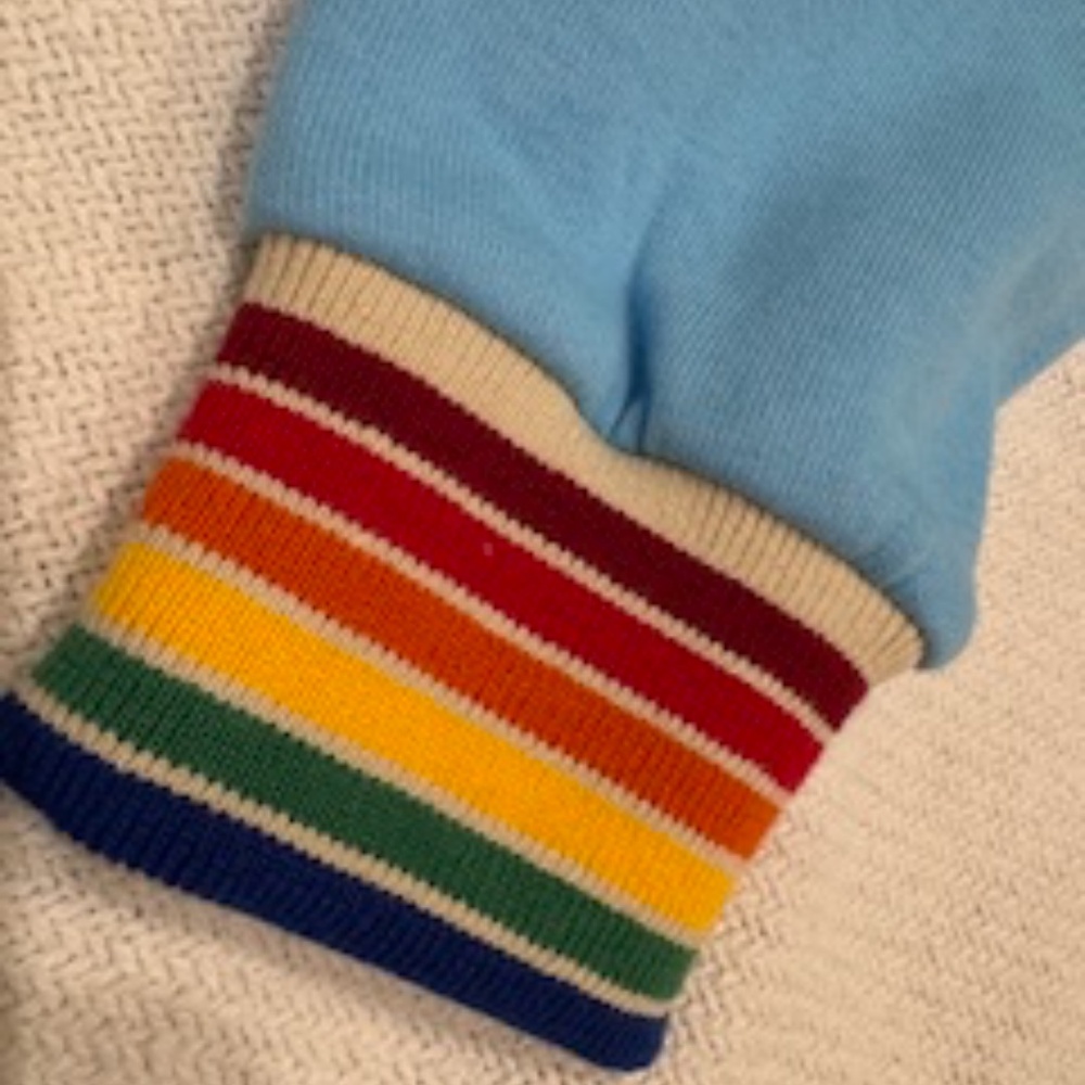 Worn 1x!  EUC Aviator Nation Rainbow Rib Crew Sweatshirt Sky Blue, Medium, $178 - Picture 3 of 7